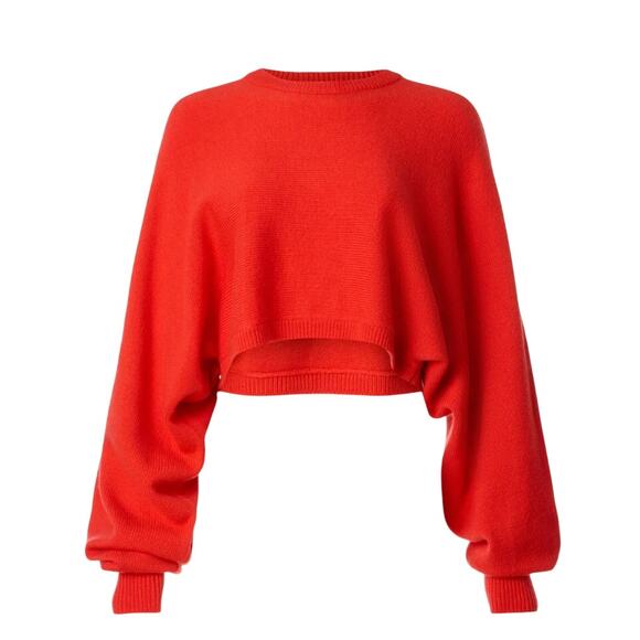 Michael Kors Burnt Orange Cropped Sweater LARGE Dolman Sleeve Designer $255 Flaw - Picture 8 of 12